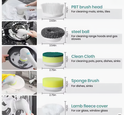 Electric Scrubber, 5 Replaceable Brush Heads – Rechargeable