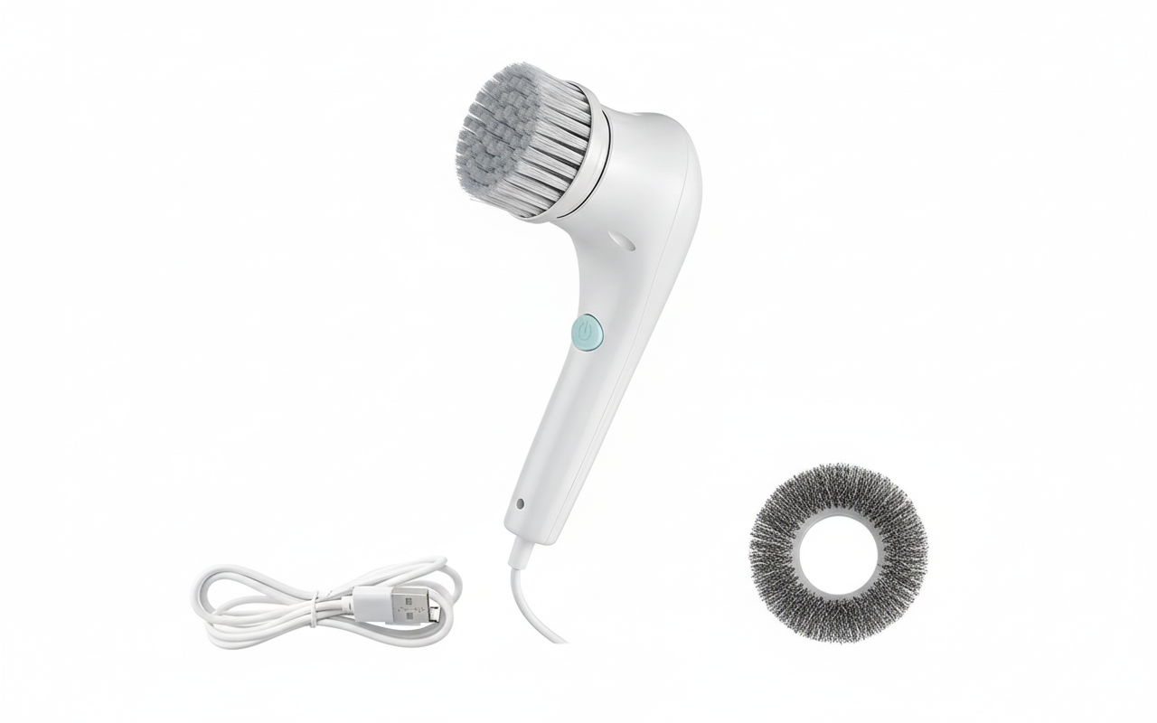 Electric Scrubber, 5 Replaceable Brush Heads – Rechargeable